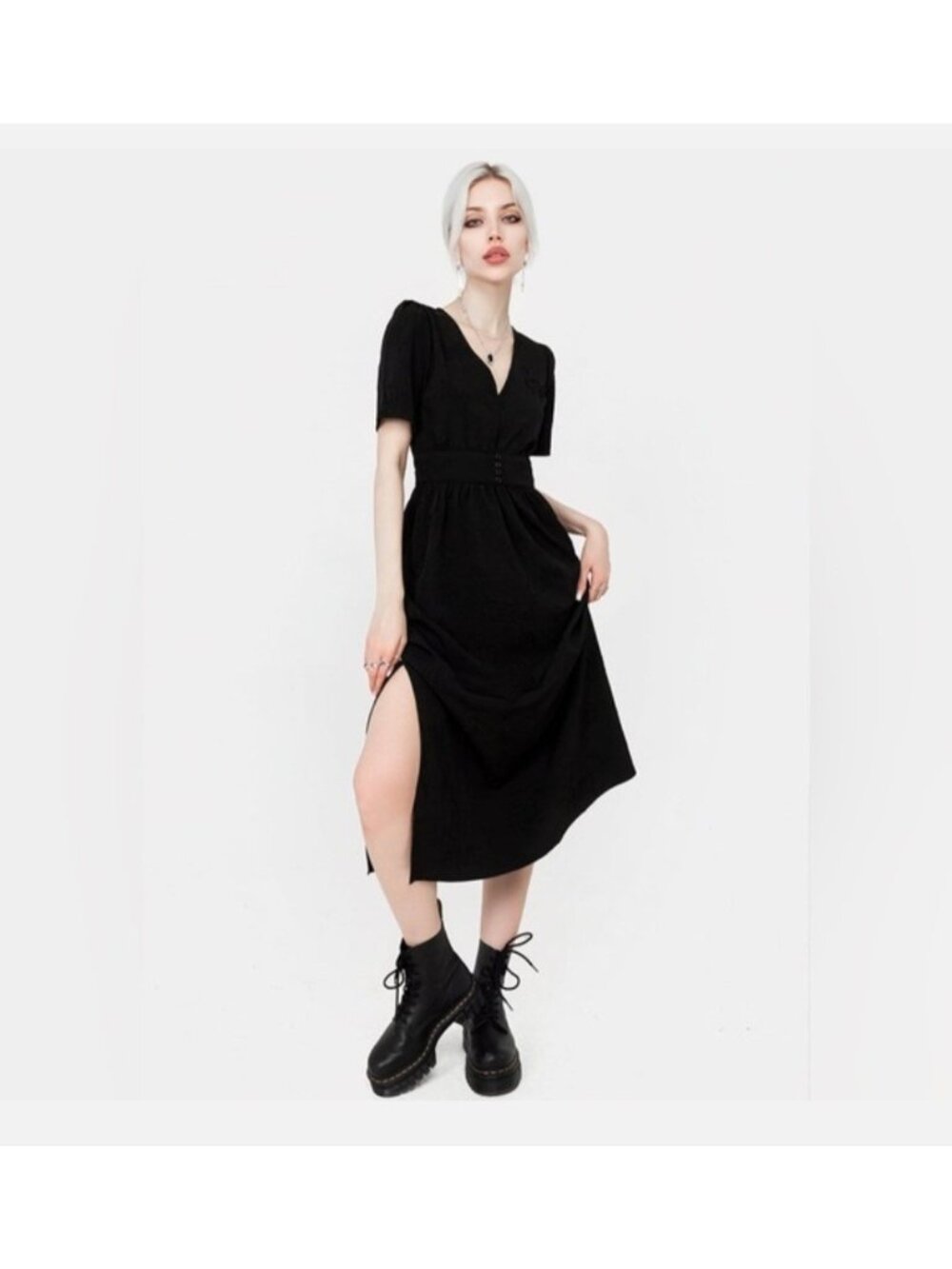 Disturbia Medea Jacquard Black Goth Whimsigoth Midaxi Womens Dress NWT